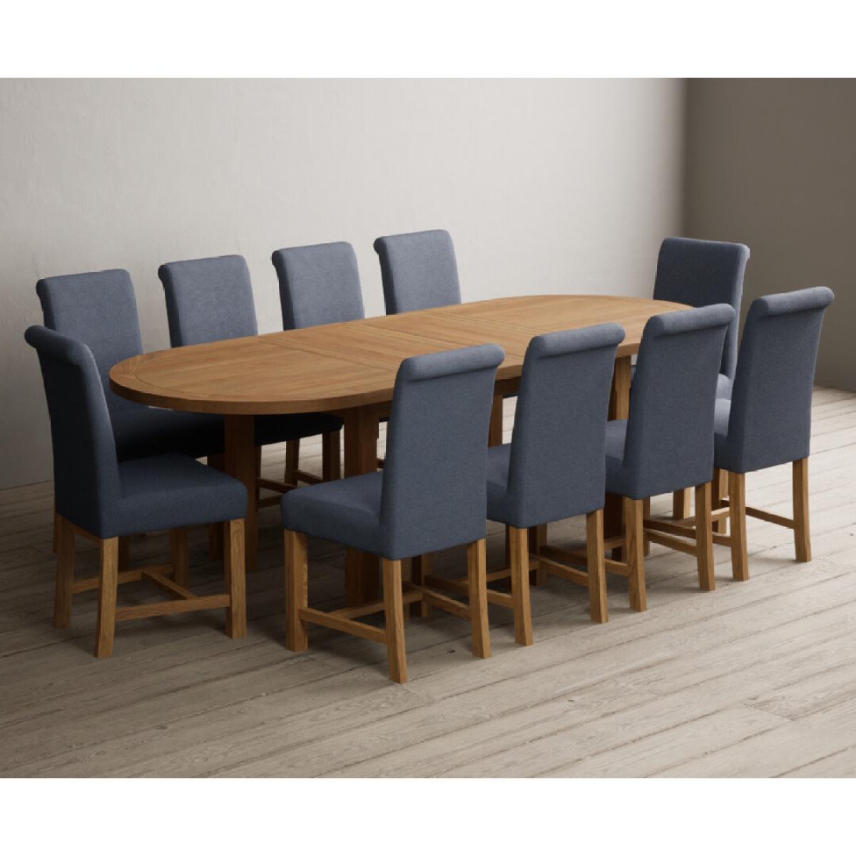 Extending Caversham Oak Oval Dining Table with 8 Grey Scroll Back Chairs – image 25
