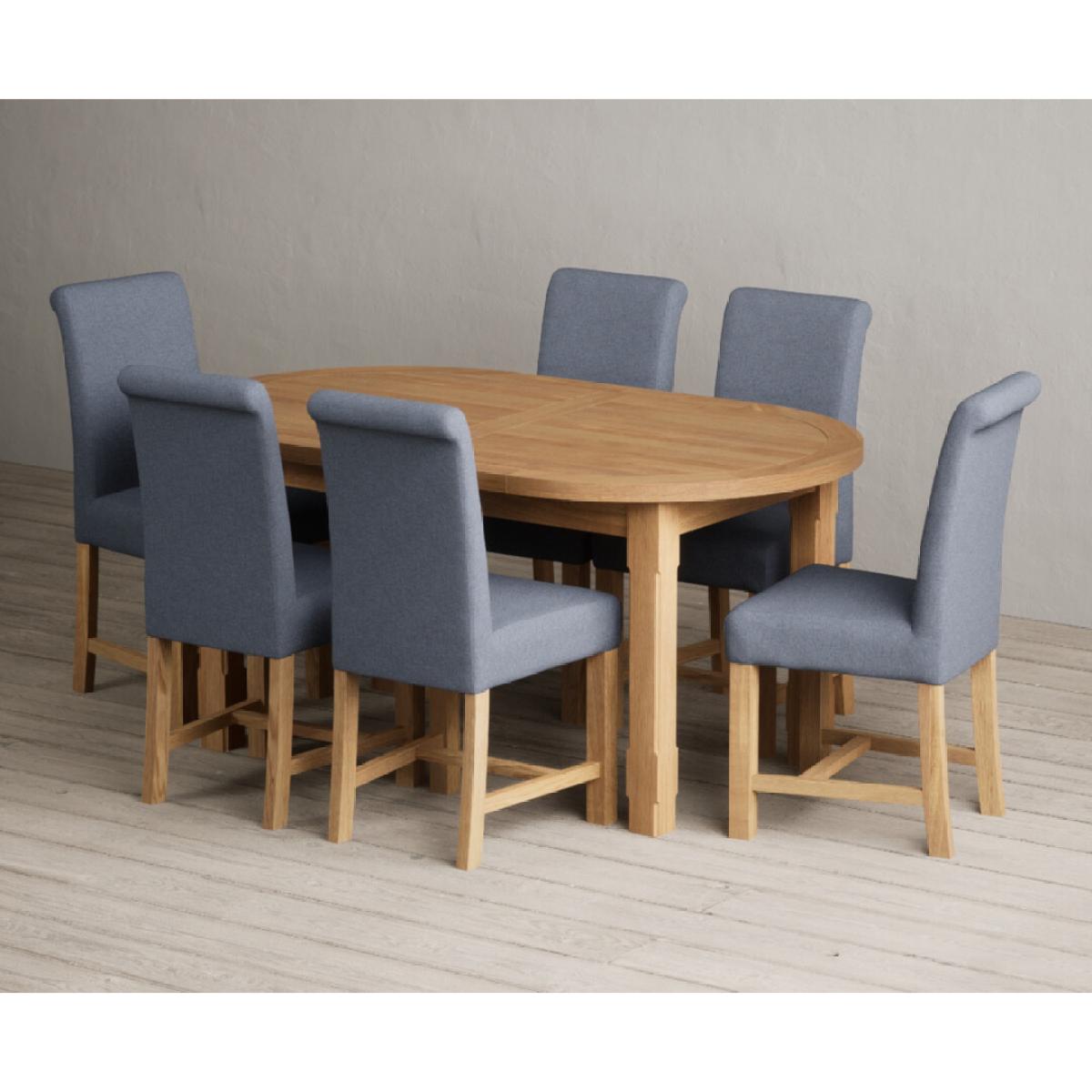 Extending Caversham Oak Oval Dining Table with 8 Grey Scroll Back Chairs – image 26