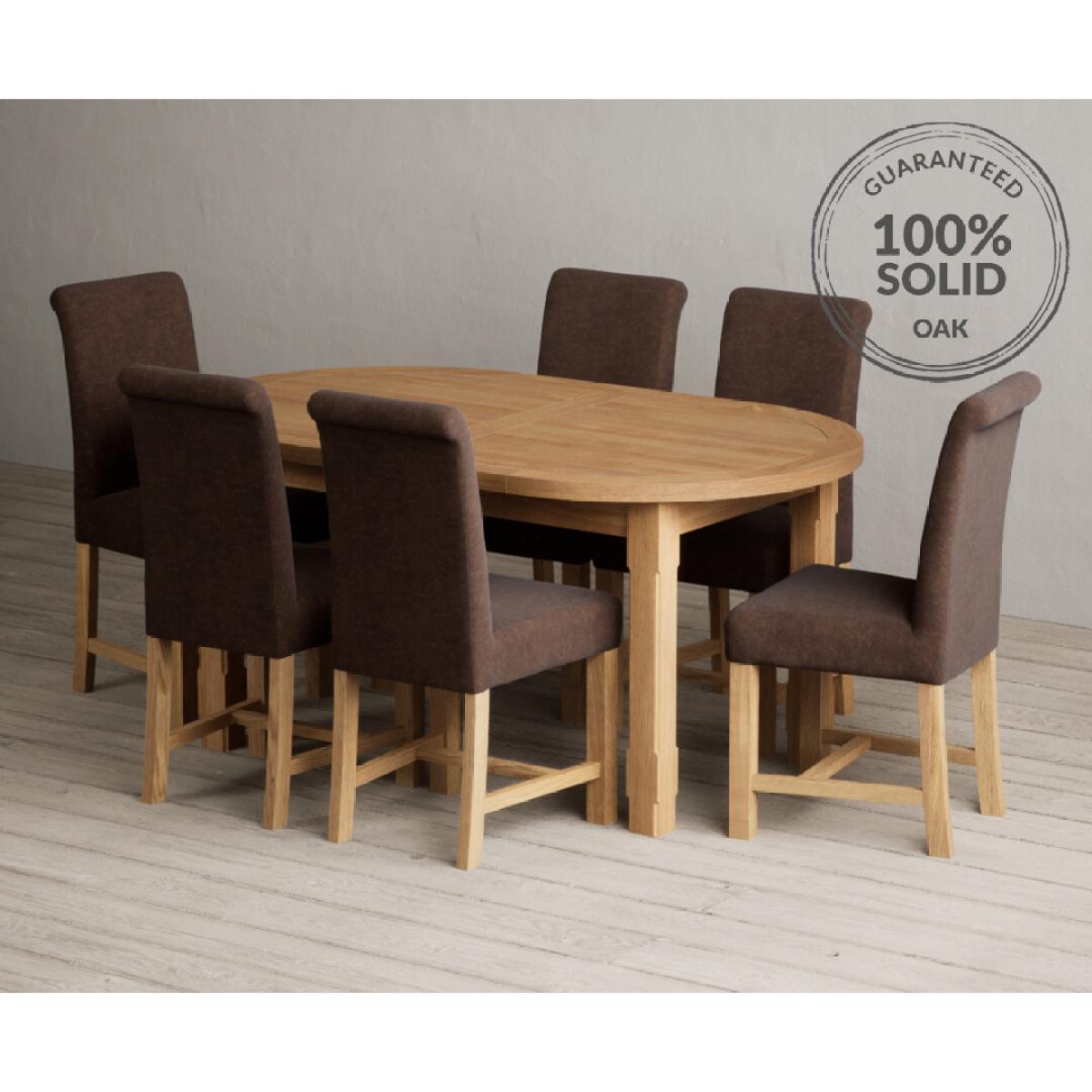 Extending Caversham Oak Oval Dining Table with 8 Grey Scroll Back Chairs – image 27