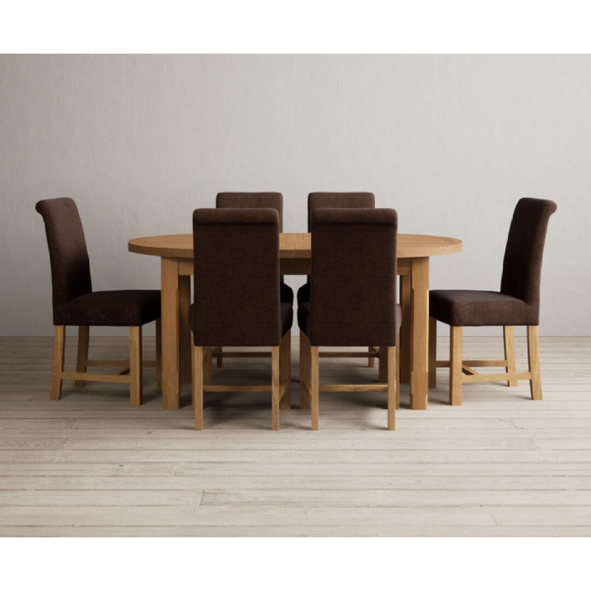 Extending Caversham Oak Oval Dining Table with 8 Grey Scroll Back Chairs – image 28