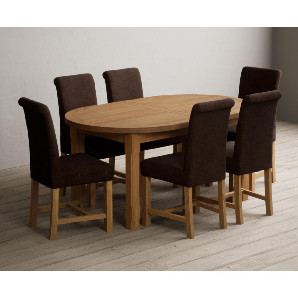 Extending Caversham Oak Oval Dining Table with 8 Grey Scroll Back Chairs – image 29