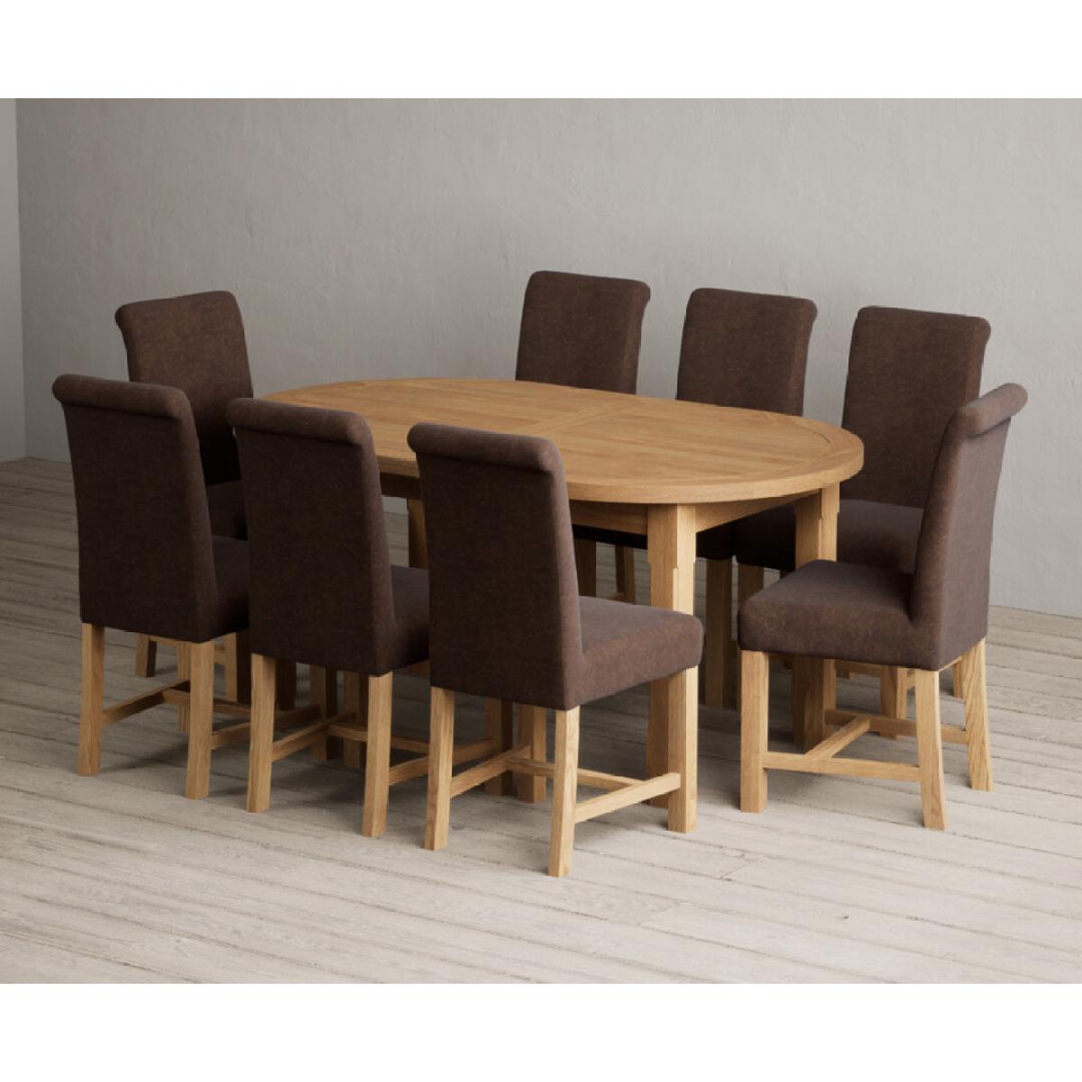 Extending Caversham Oak Oval Dining Table with 8 Grey Scroll Back Chairs – image 30