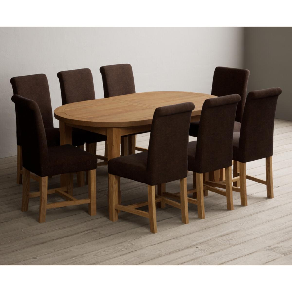 Extending Caversham Oak Oval Dining Table with 8 Grey Scroll Back Chairs – image 32