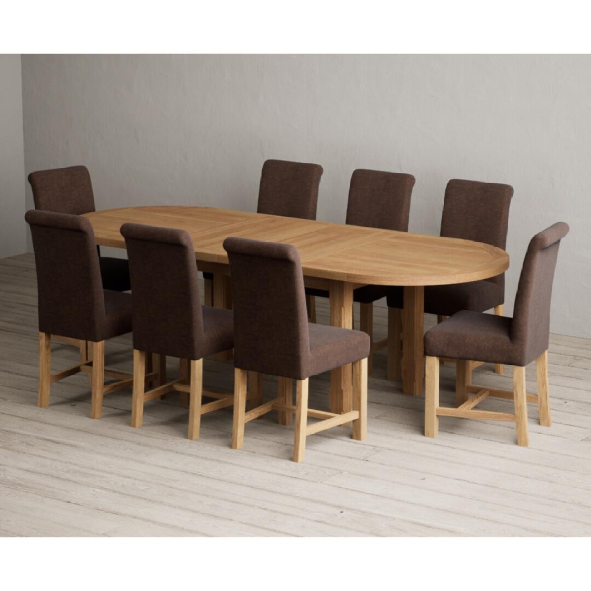 Extending Caversham Oak Oval Dining Table with 8 Grey Scroll Back Chairs – image 33