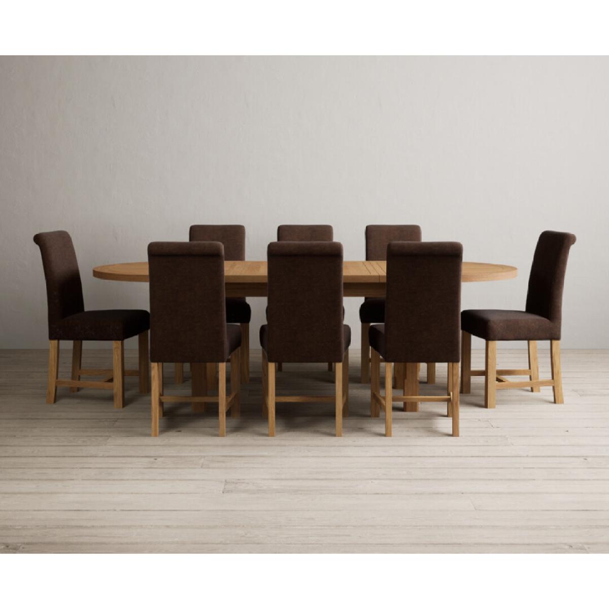 Extending Caversham Oak Oval Dining Table with 8 Grey Scroll Back Chairs – image 34