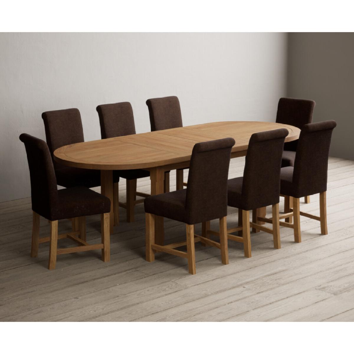 Extending Caversham Oak Oval Dining Table with 8 Grey Scroll Back Chairs – image 35
