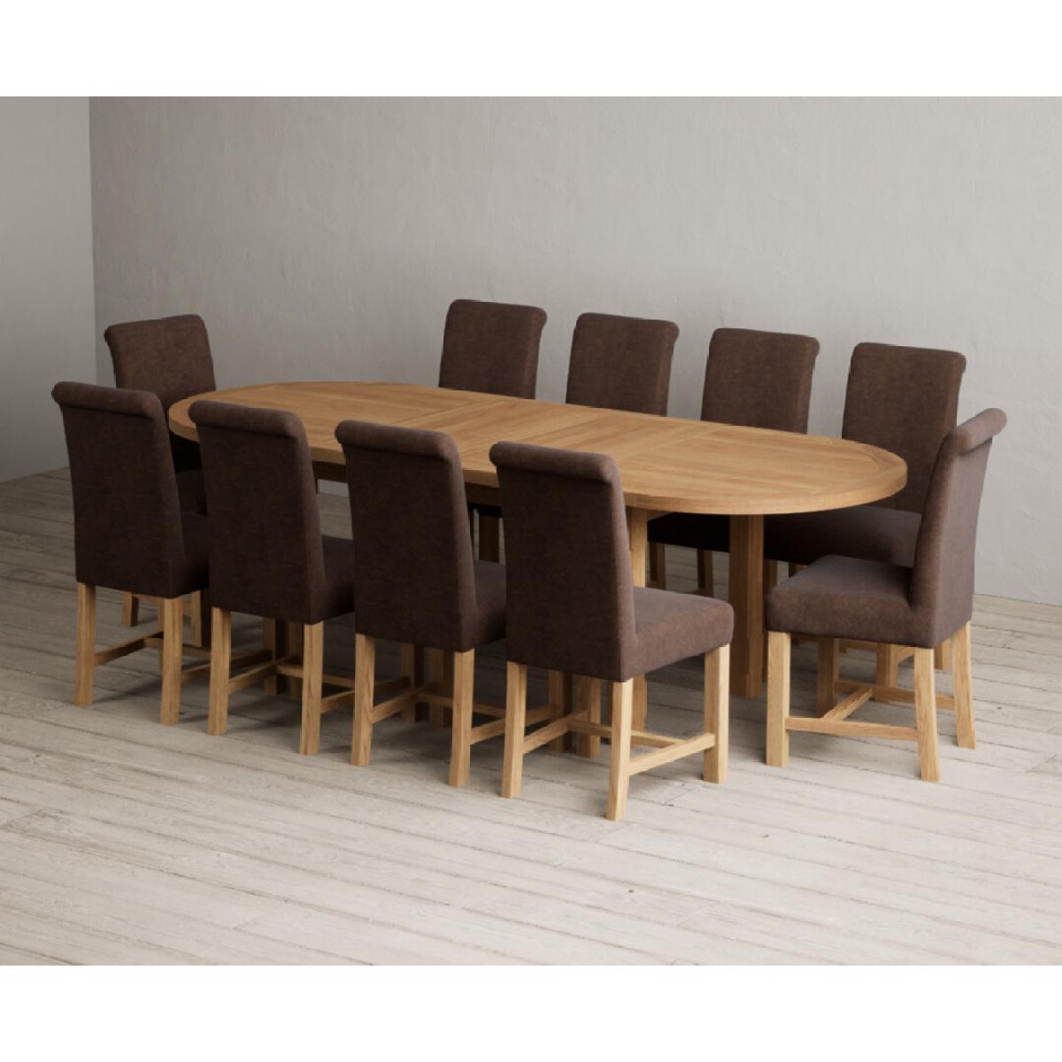 Extending Caversham Oak Oval Dining Table with 8 Grey Scroll Back Chairs – image 36