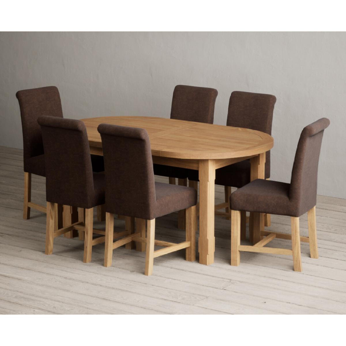 Extending Caversham Oak Oval Dining Table with 8 Grey Scroll Back Chairs – image 39