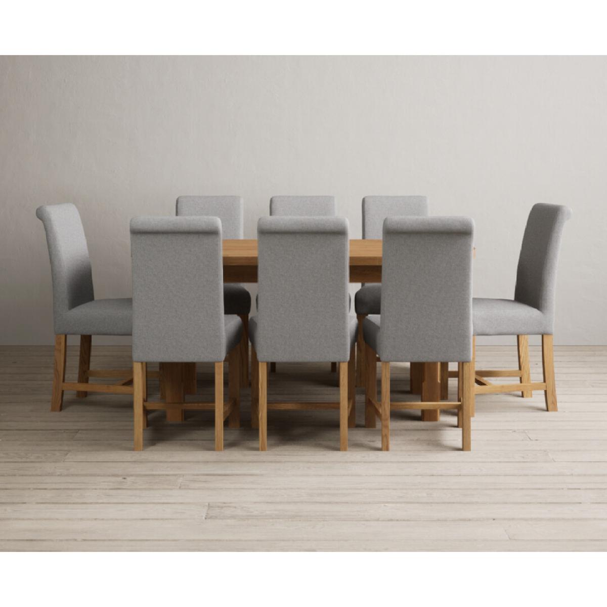 Extending Caversham Oak Oval Dining Table with 8 Grey Scroll Back Chairs – image 5