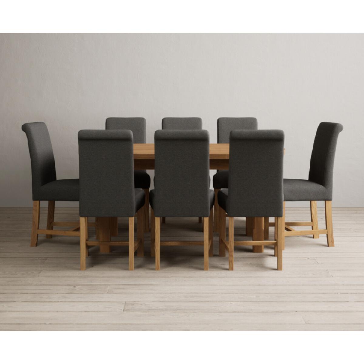 Extending Caversham Oak Oval Dining Table with 8 Grey Scroll Back Chairs – image 44