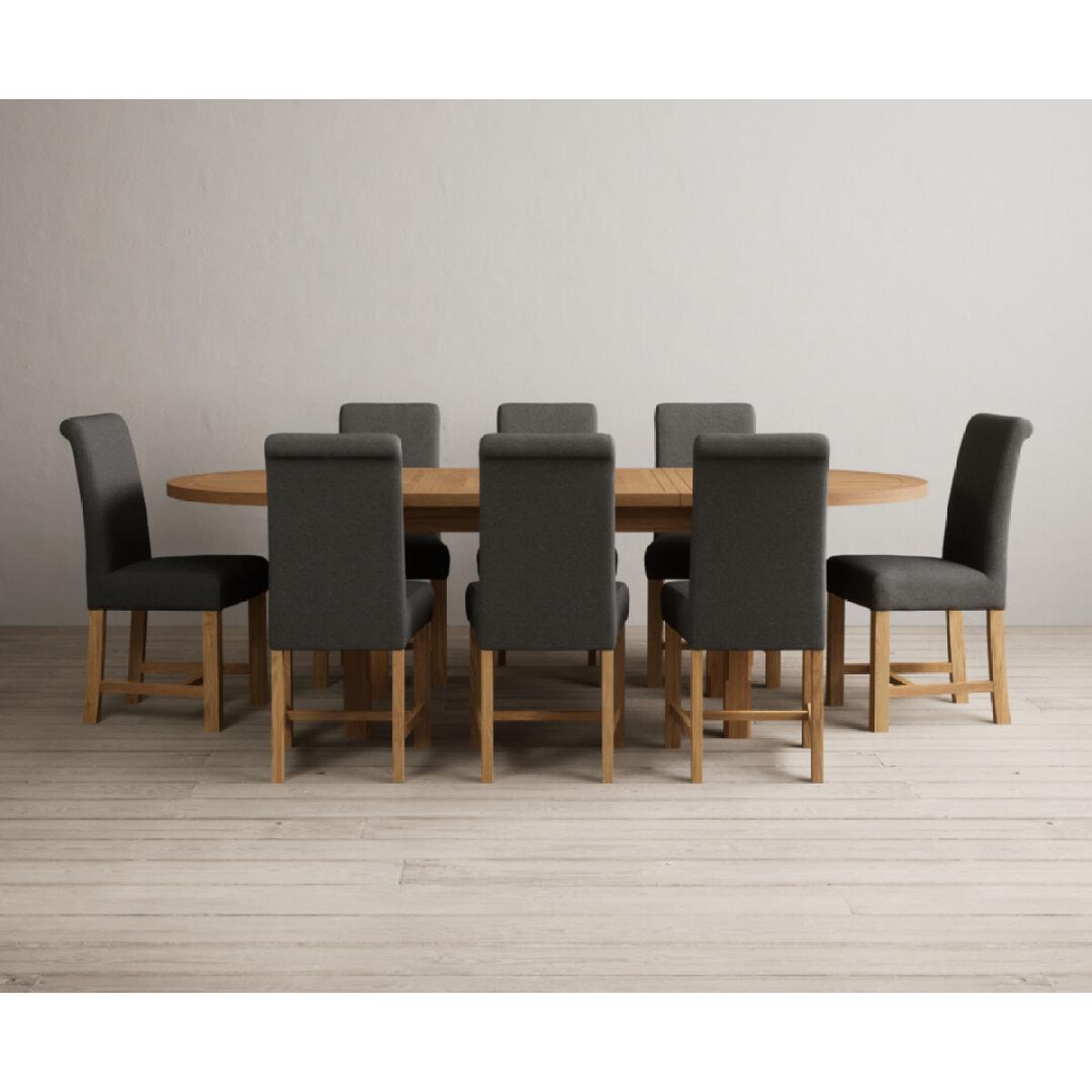 Extending Caversham Oak Oval Dining Table with 8 Grey Scroll Back Chairs – image 47
