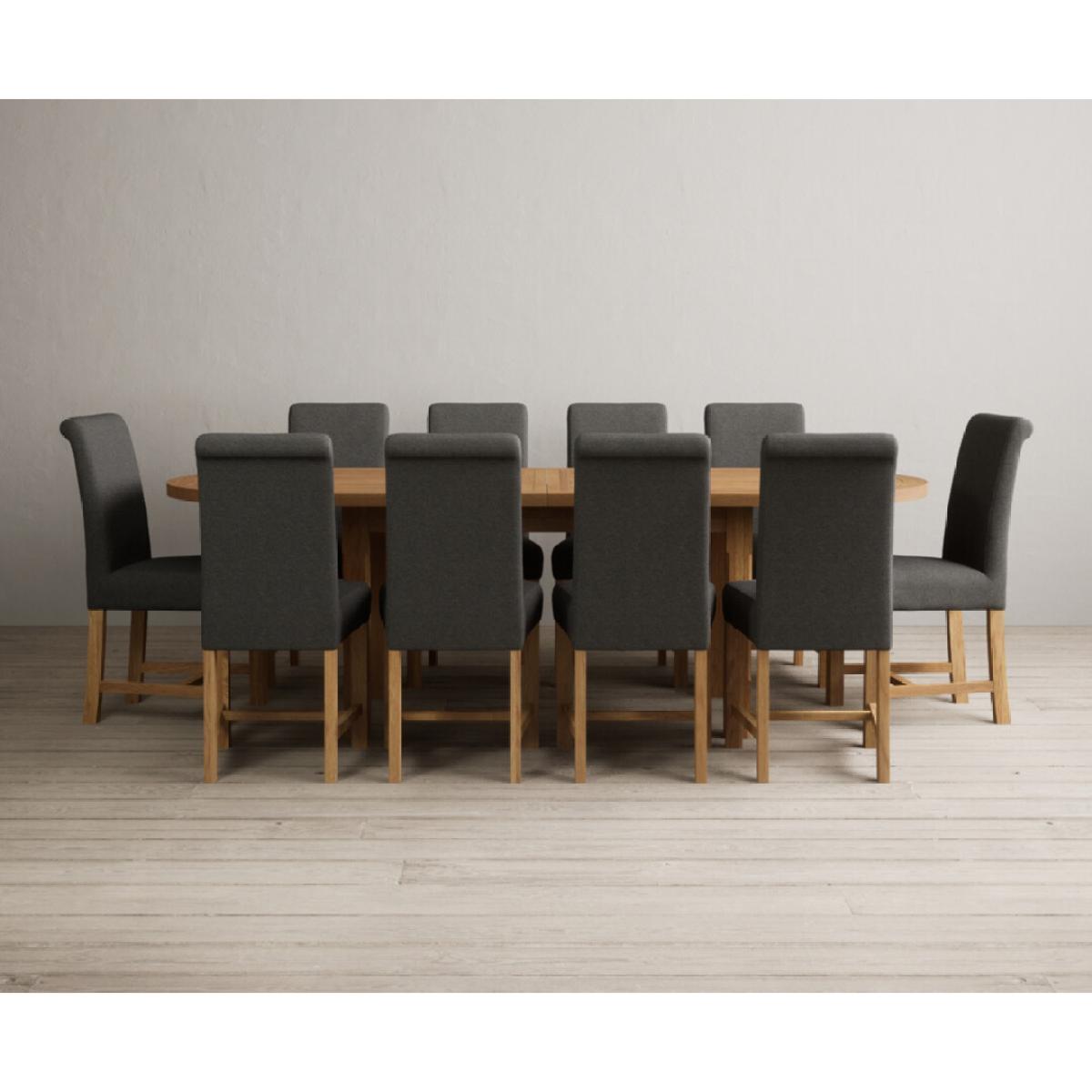 Extending Caversham Oak Oval Dining Table with 8 Grey Scroll Back Chairs – image 50