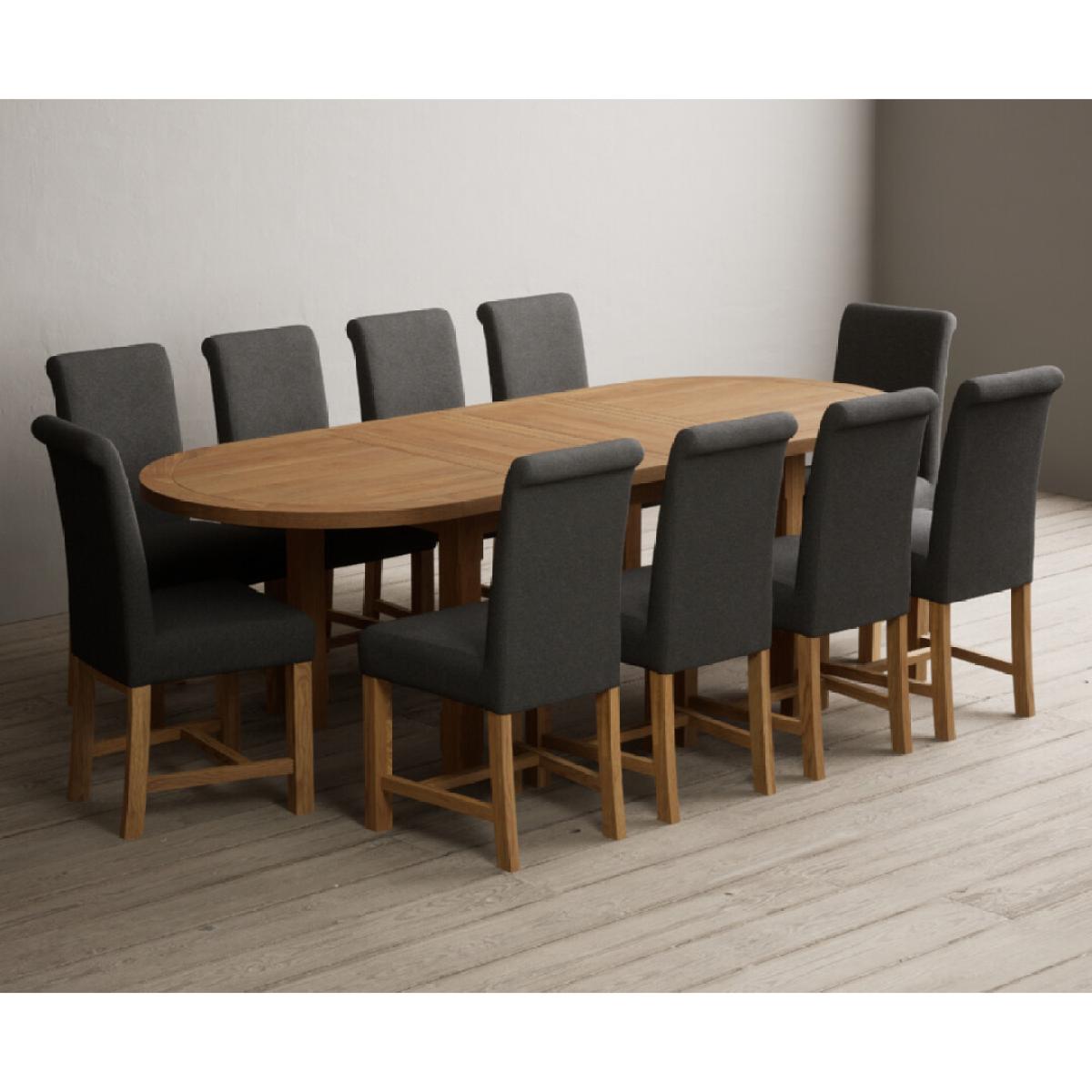 Extending Caversham Oak Oval Dining Table with 8 Grey Scroll Back Chairs – image 51