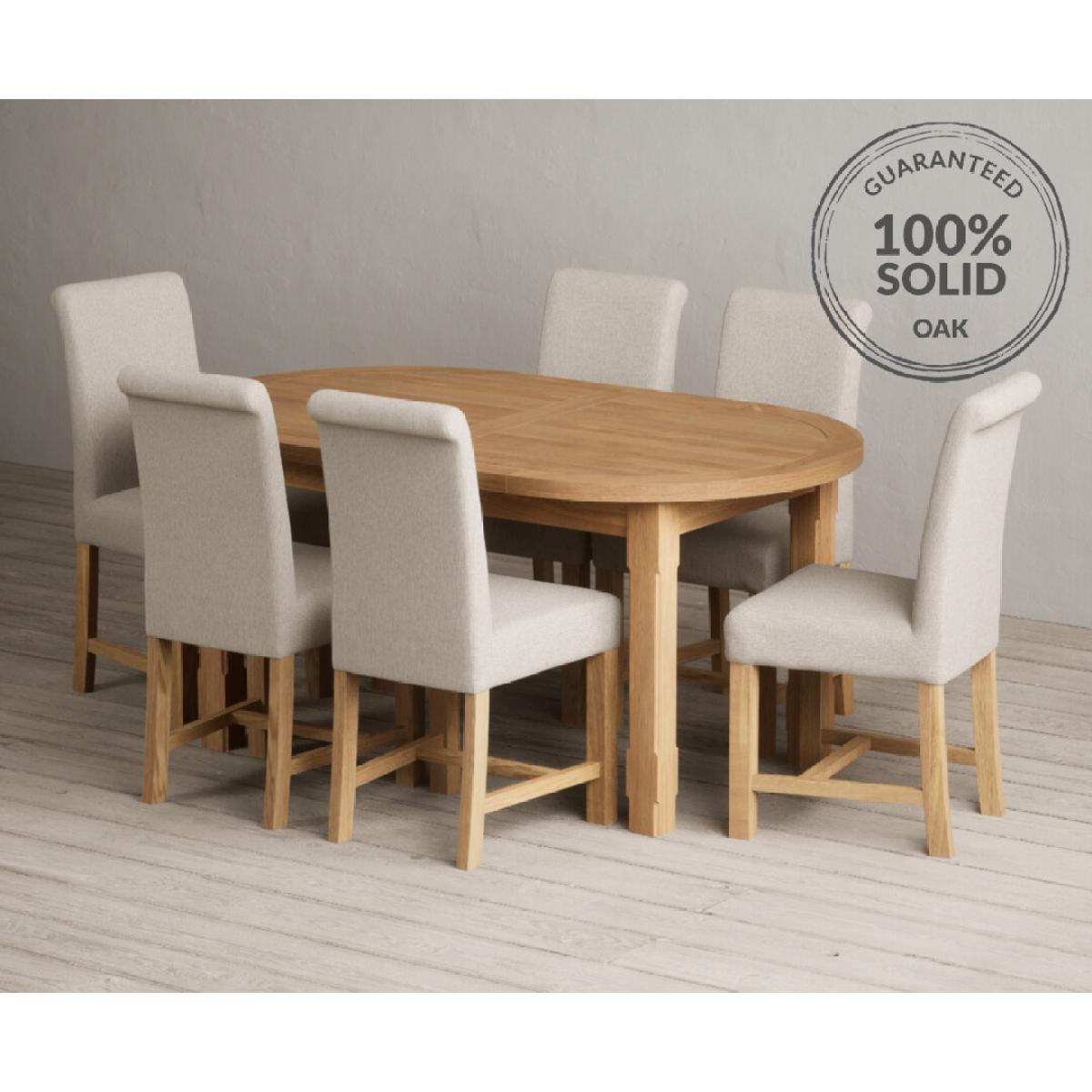 Extending Caversham Oak Oval Dining Table with 8 Grey Scroll Back Chairs – image 53