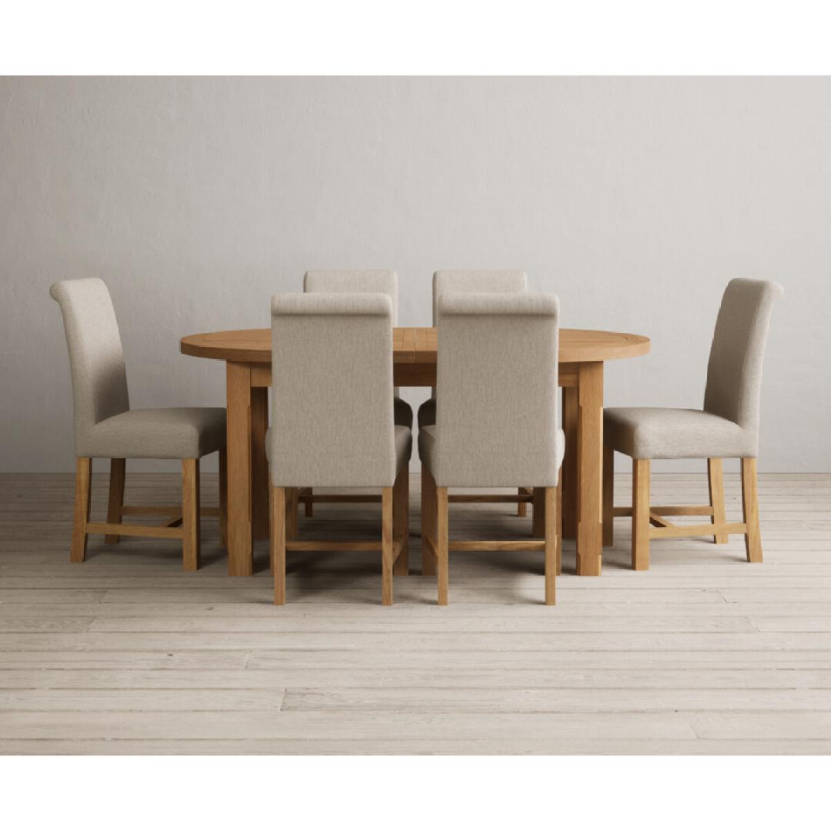 Extending Caversham Oak Oval Dining Table with 8 Grey Scroll Back Chairs – image 54