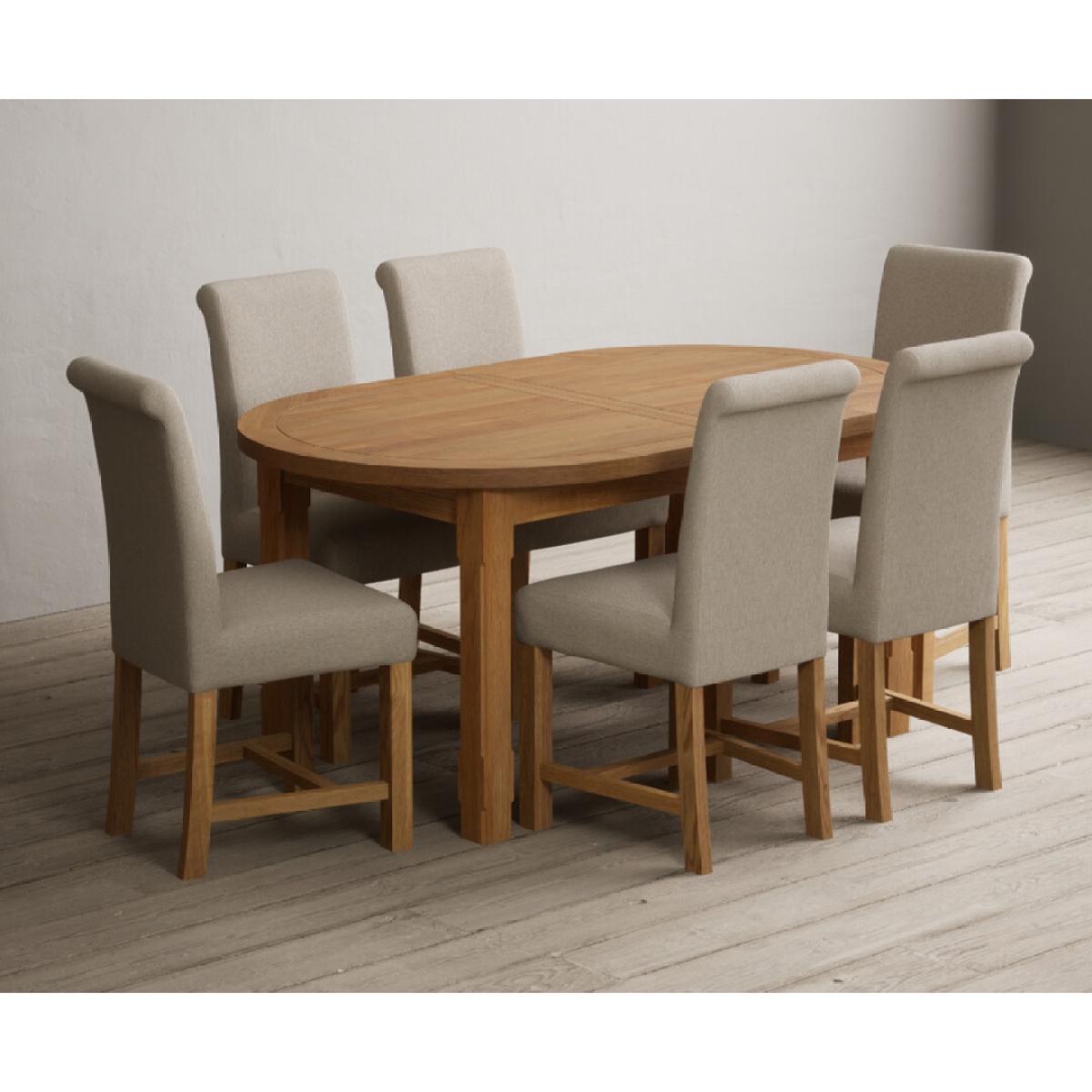 Extending Caversham Oak Oval Dining Table with 8 Grey Scroll Back Chairs – image 55