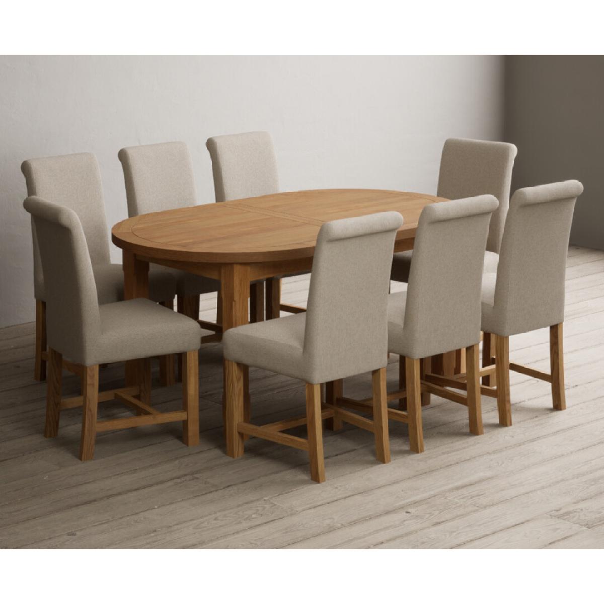 Extending Caversham Oak Oval Dining Table with 8 Grey Scroll Back Chairs – image 58