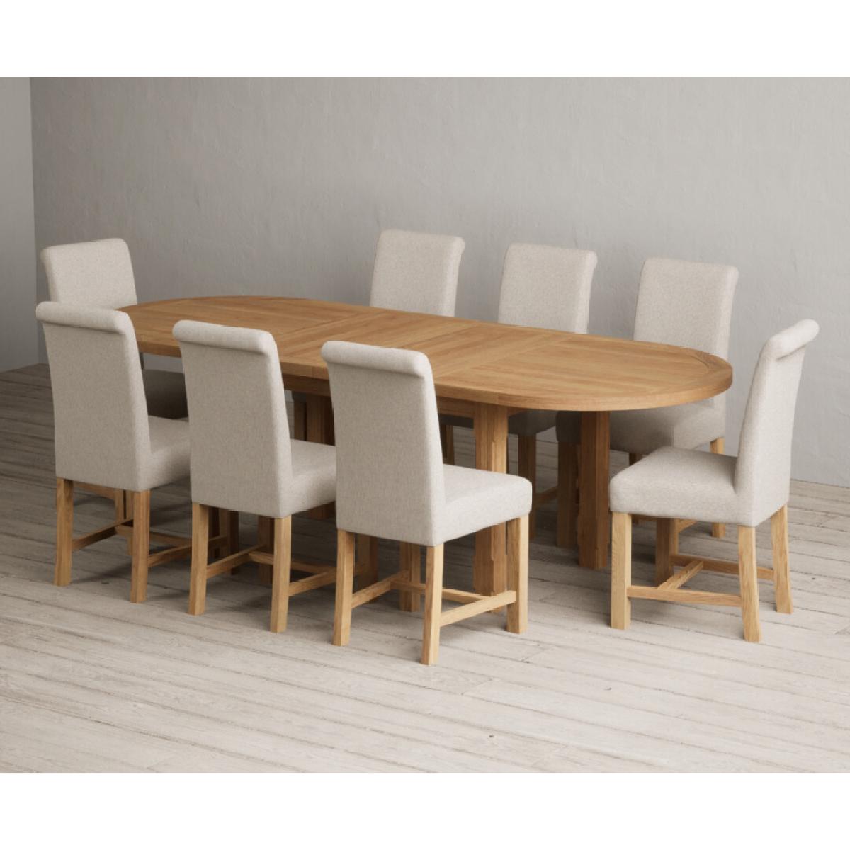 Extending Caversham Oak Oval Dining Table with 8 Grey Scroll Back Chairs – image 59