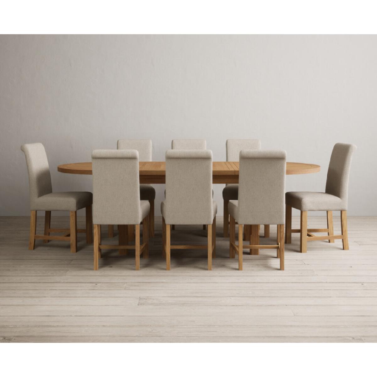 Extending Caversham Oak Oval Dining Table with 8 Grey Scroll Back Chairs – image 60