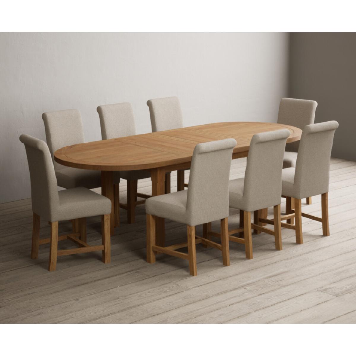 Extending Caversham Oak Oval Dining Table with 8 Grey Scroll Back Chairs – image 61