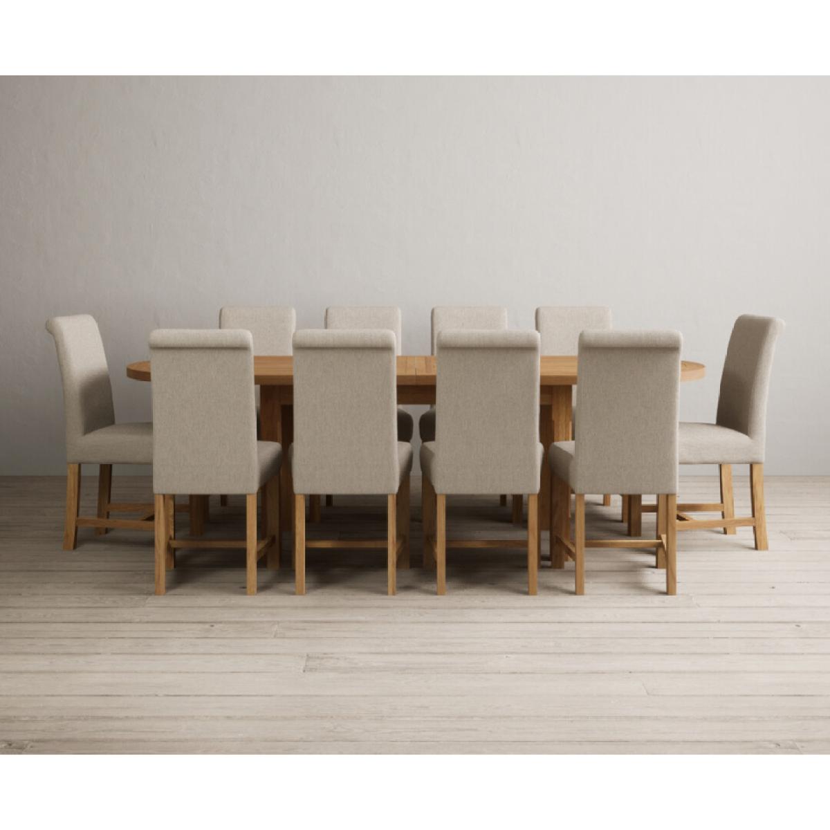 Extending Caversham Oak Oval Dining Table with 8 Grey Scroll Back Chairs – image 63