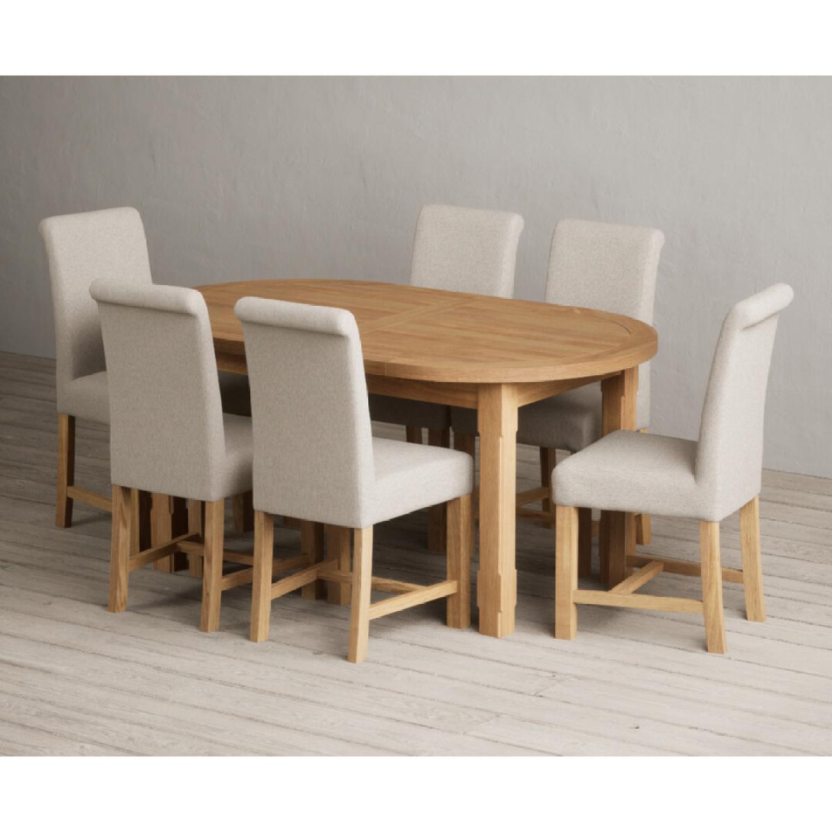 Extending Caversham Oak Oval Dining Table with 8 Grey Scroll Back Chairs – image 65