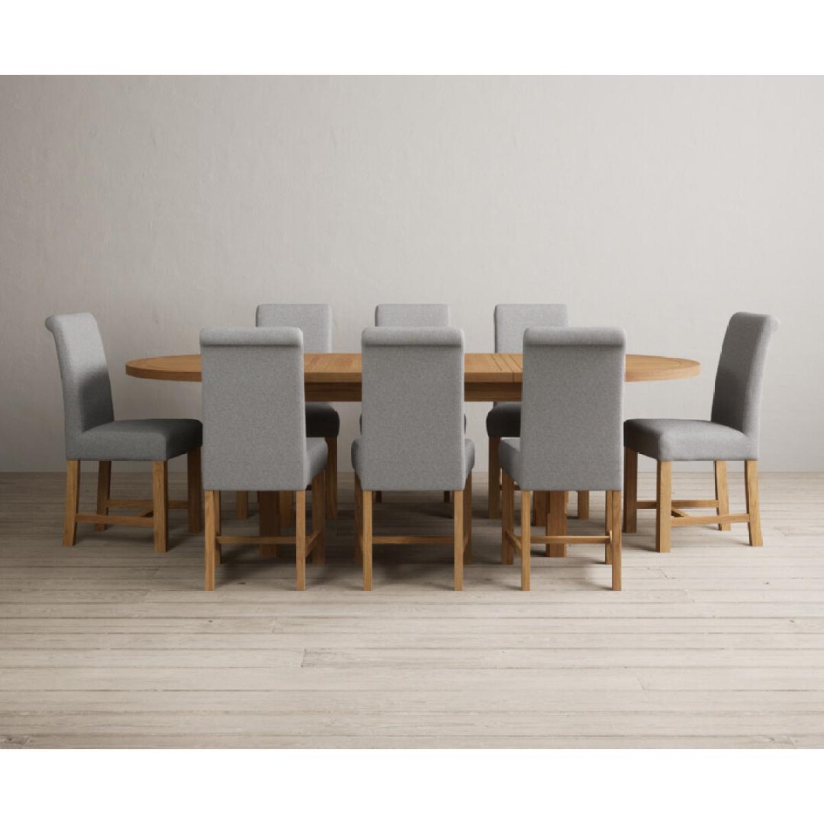 Extending Caversham Oak Oval Dining Table with 8 Grey Scroll Back Chairs – image 8