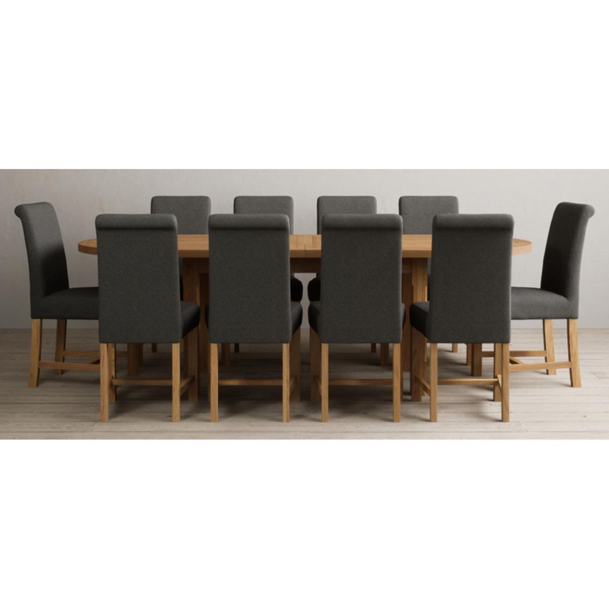 Extending Caversham Oak Oval Dining Table with 8 Grey Scroll Back Chairs – image 74