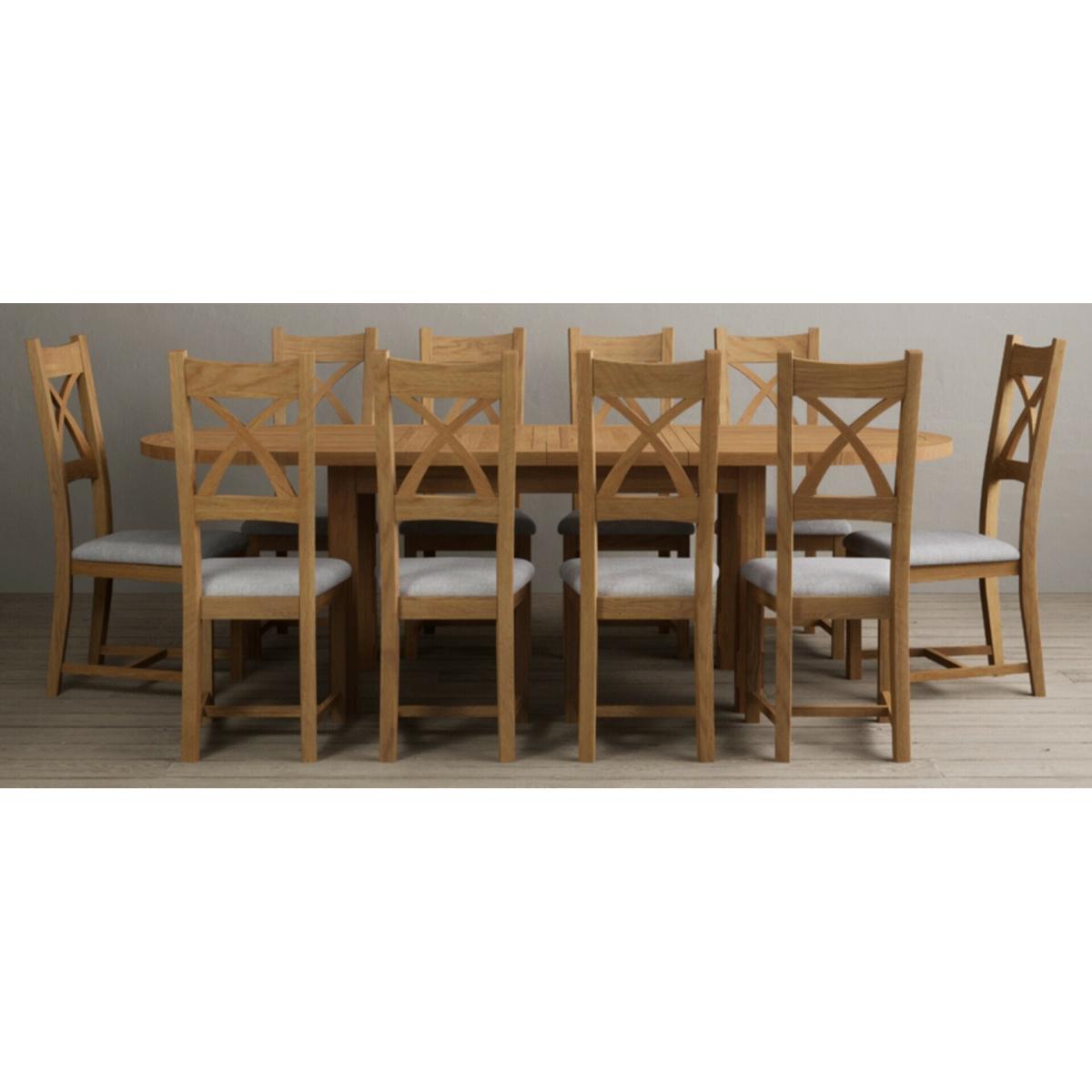 Extending Caversham Oak Oval Dining Table with 8 Grey Scroll Back Chairs – image 75