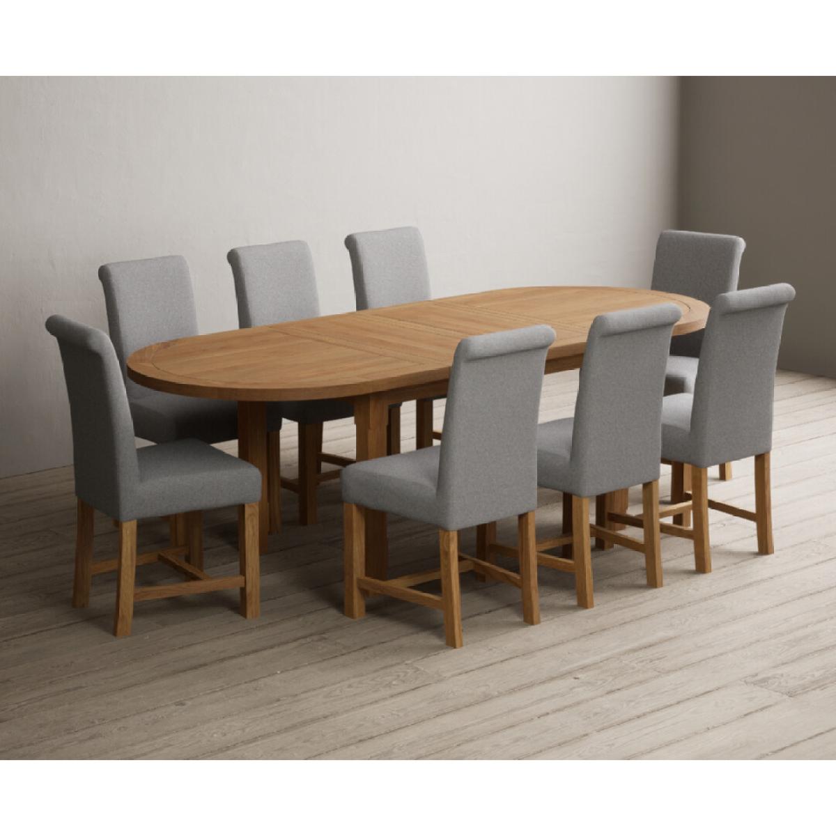 Extending Caversham Oak Oval Dining Table with 8 Grey Scroll Back Chairs – image 9