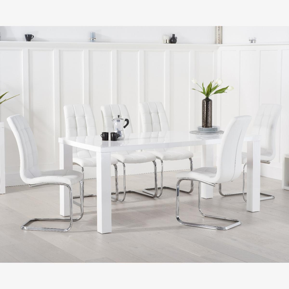 Atlanta 200cm White High Gloss Dining Table With 8 White Lorin Chairs