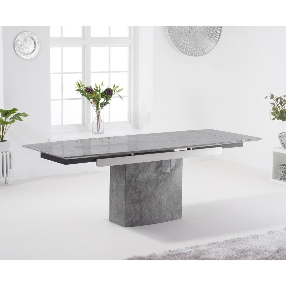 Metropolis 160cm Extending Grey Marble Dining Table With 6 Grey Hampstead Faux Leather Chairs – image 13