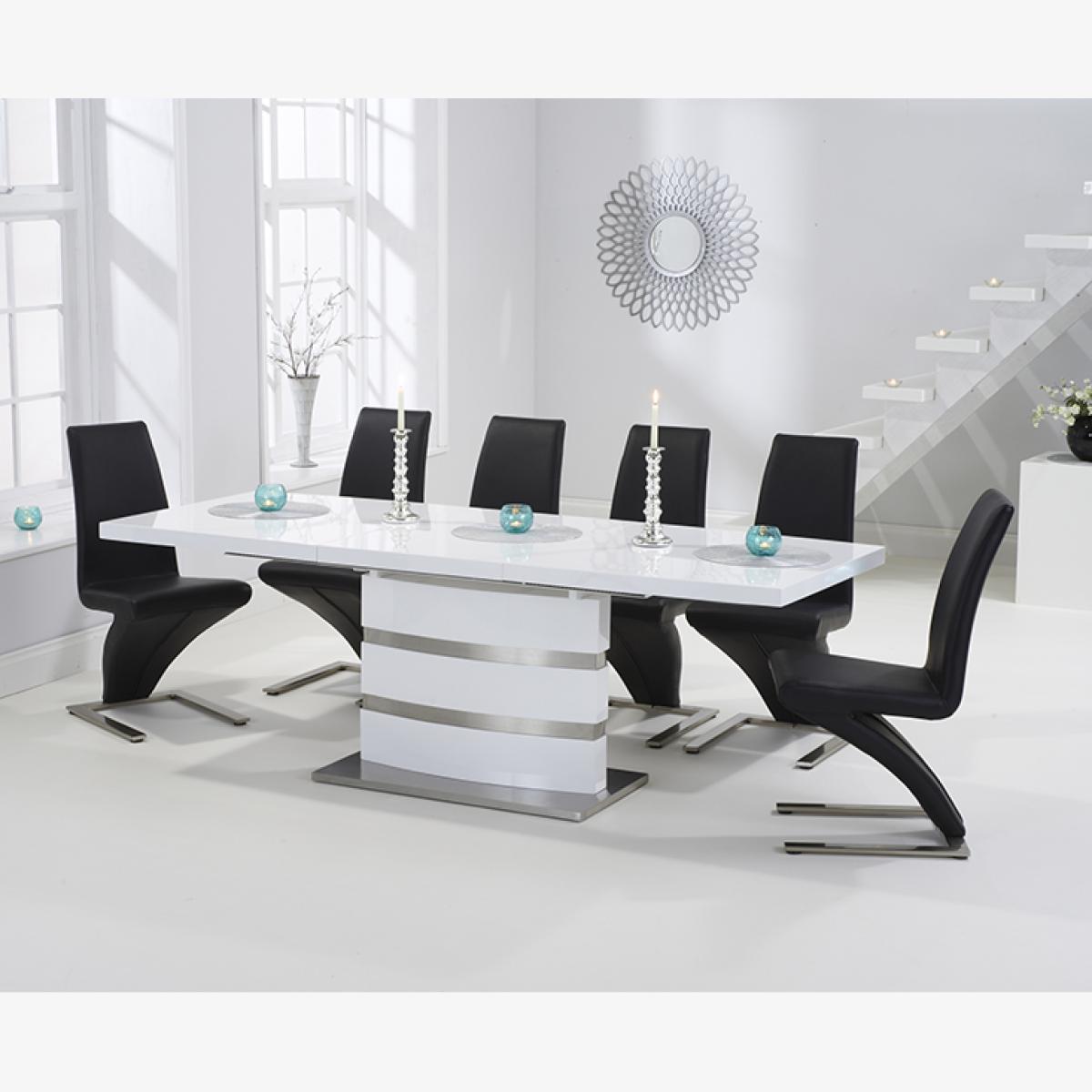 Vicenza 160cm White High Gloss Extending Dining Table With 6 Black Hampstead Z Chairs – image 1
