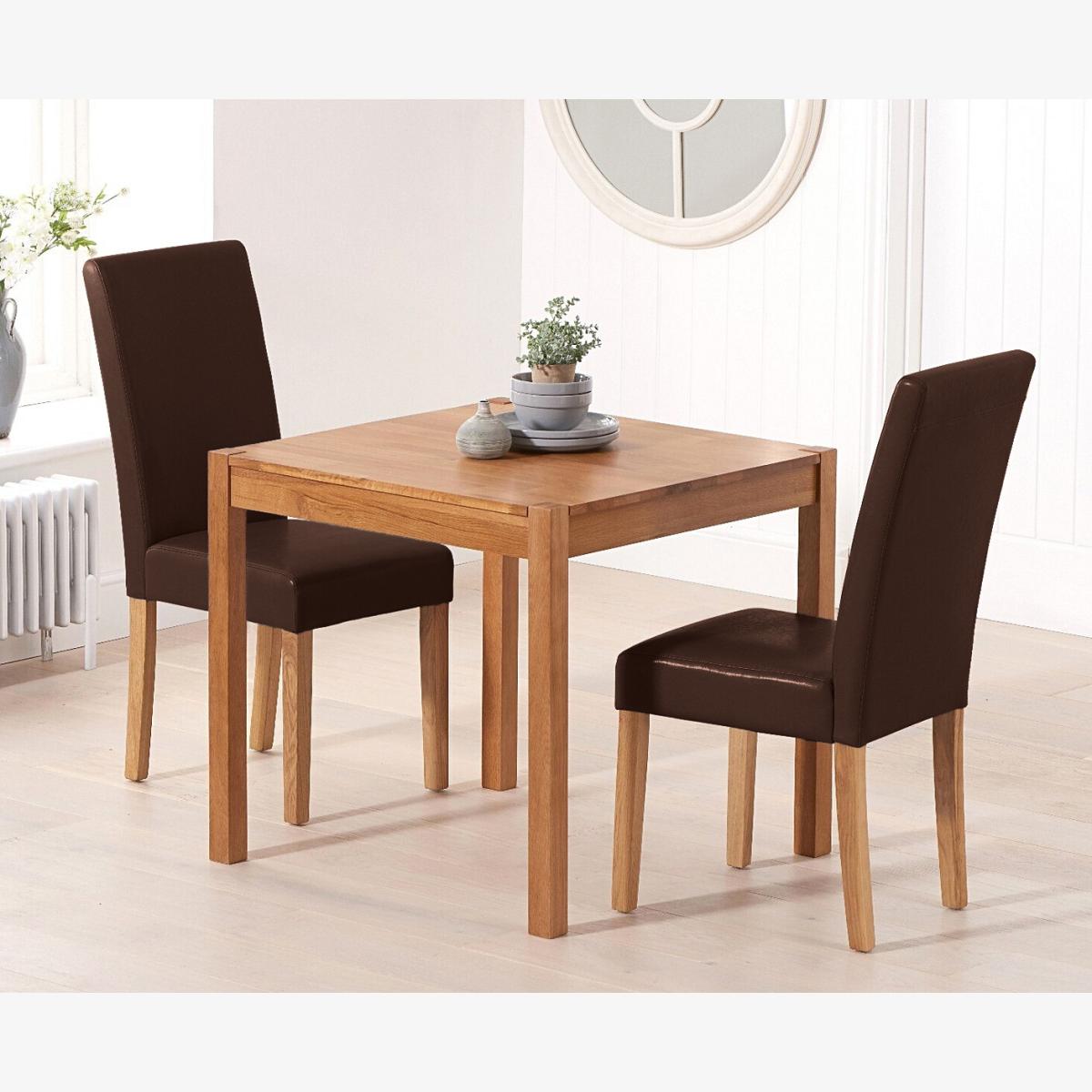 York 80cm Solid Oak Dining Table With 2 Brown Olivia Chairs – image 1
