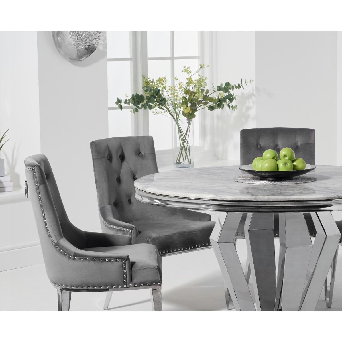 Viscount 130cm Round Marble Dining Table With 6 Grey Sienna Velvet Chairs – image 2