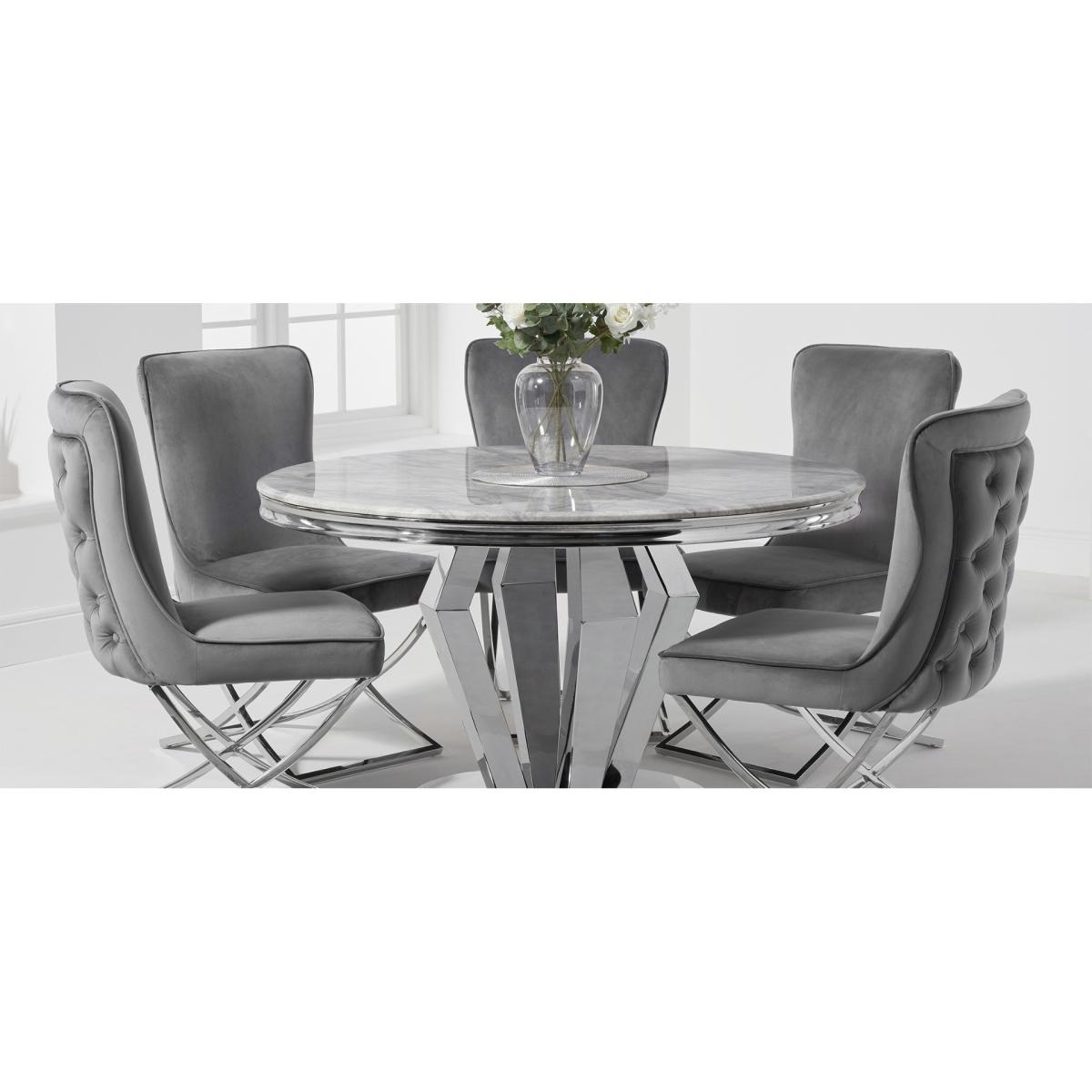 Viscount 130cm Round Marble Dining Table With 6 Grey Sienna Velvet Chairs – image 13