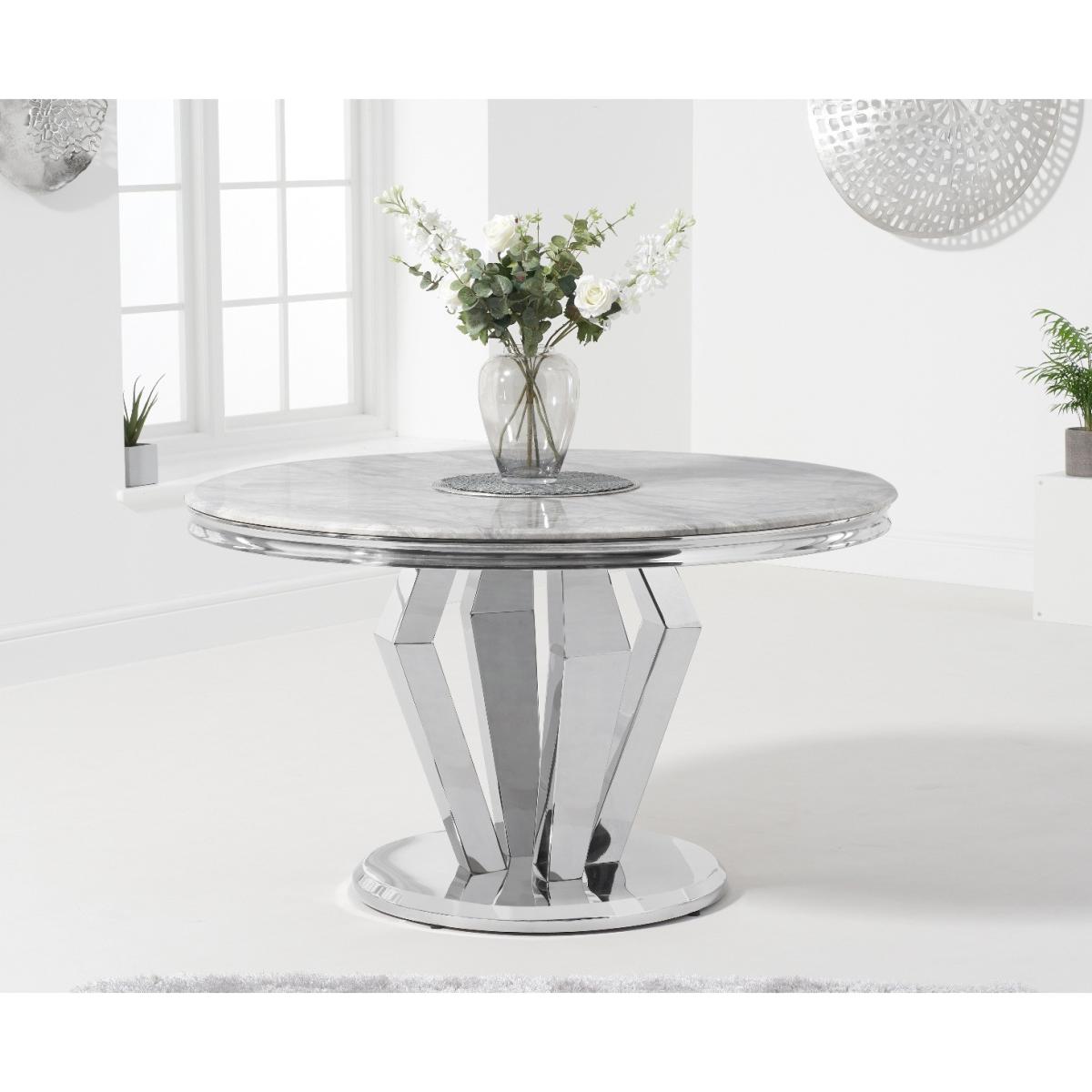 Viscount 130cm Round Marble Dining Table With 6 Grey Sienna Velvet Chairs – image 3