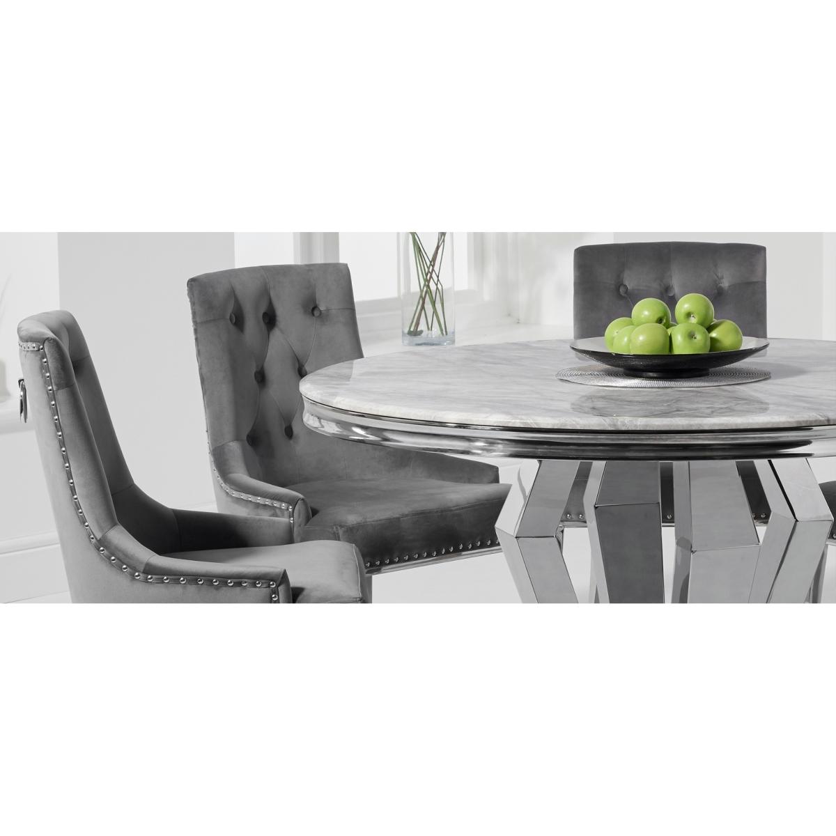Viscount 130cm Round Marble Dining Table With 6 Grey Sienna Velvet Chairs – image 7