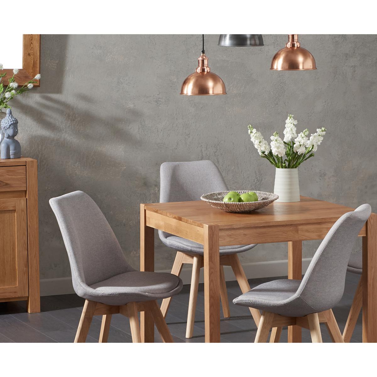 Oxford 80cm Solid Oak Dining Table With 2 Light Grey Orson Fabric Chairs – image 2