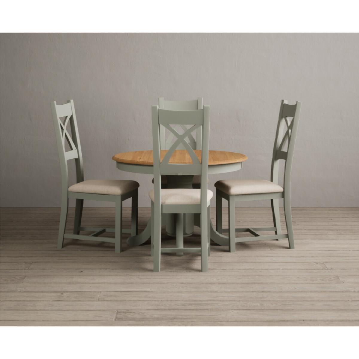 Extending Hertford 100cm - 130cm Oak and Soft Green Painted Pedestal Dining Table with 4 Blue Chairs – image 16