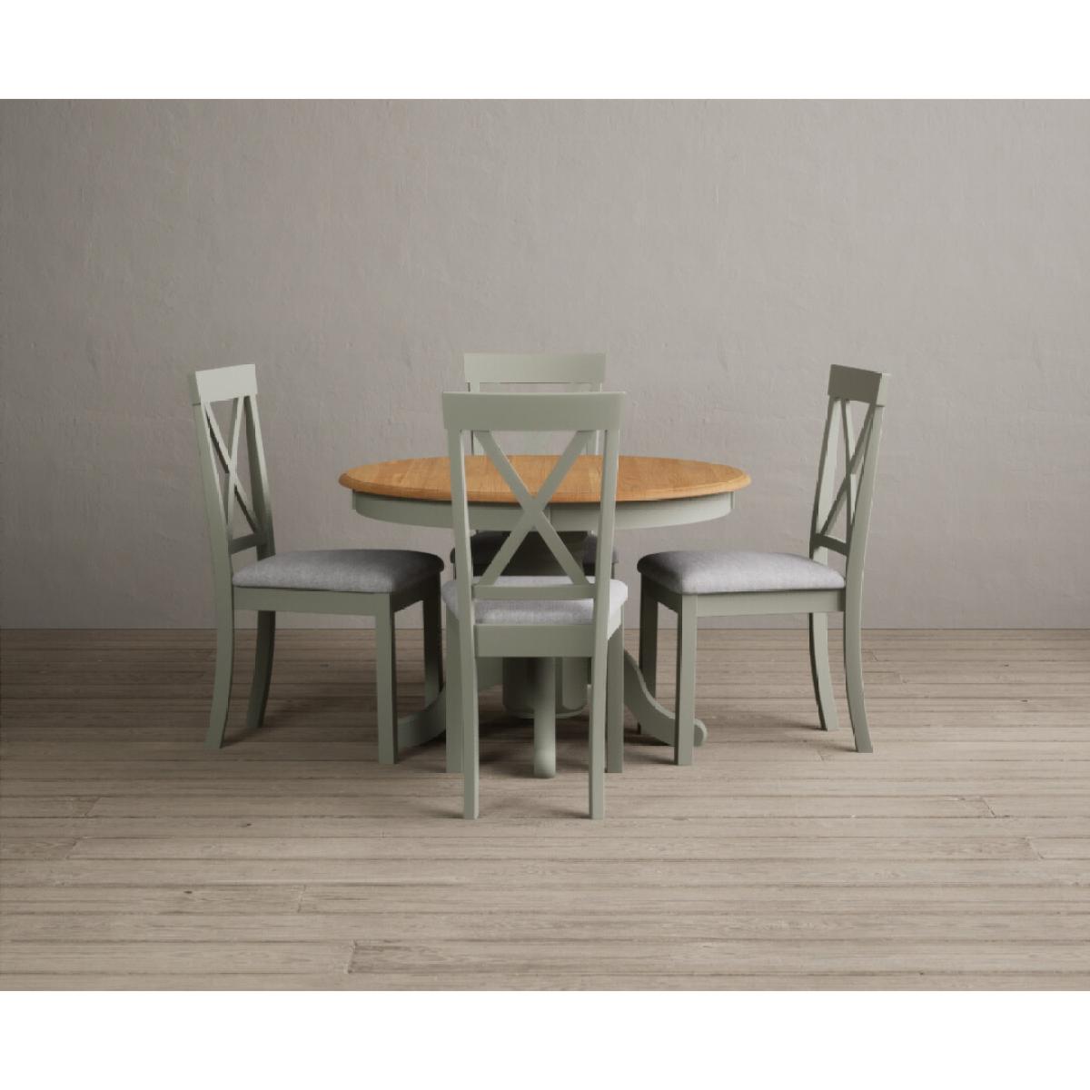 Extending Hertford 100cm - 130cm Oak and Soft Green Painted Pedestal Dining Table with 4 Blue Chairs – image 27