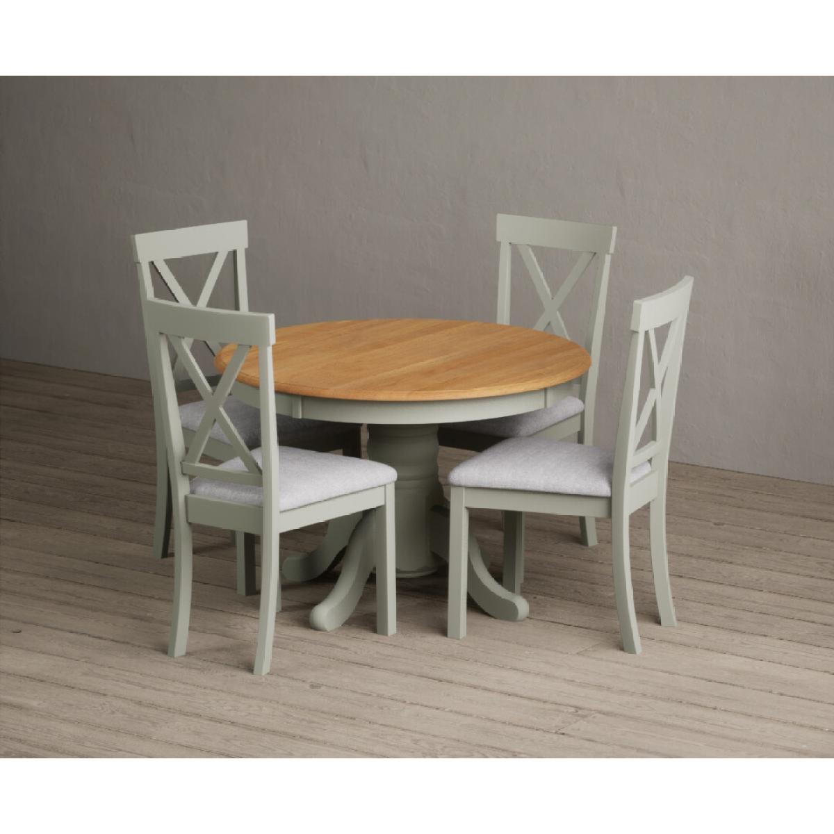 Extending Hertford 100cm - 130cm Oak and Soft Green Painted Pedestal Dining Table with 4 Blue Chairs – image 29