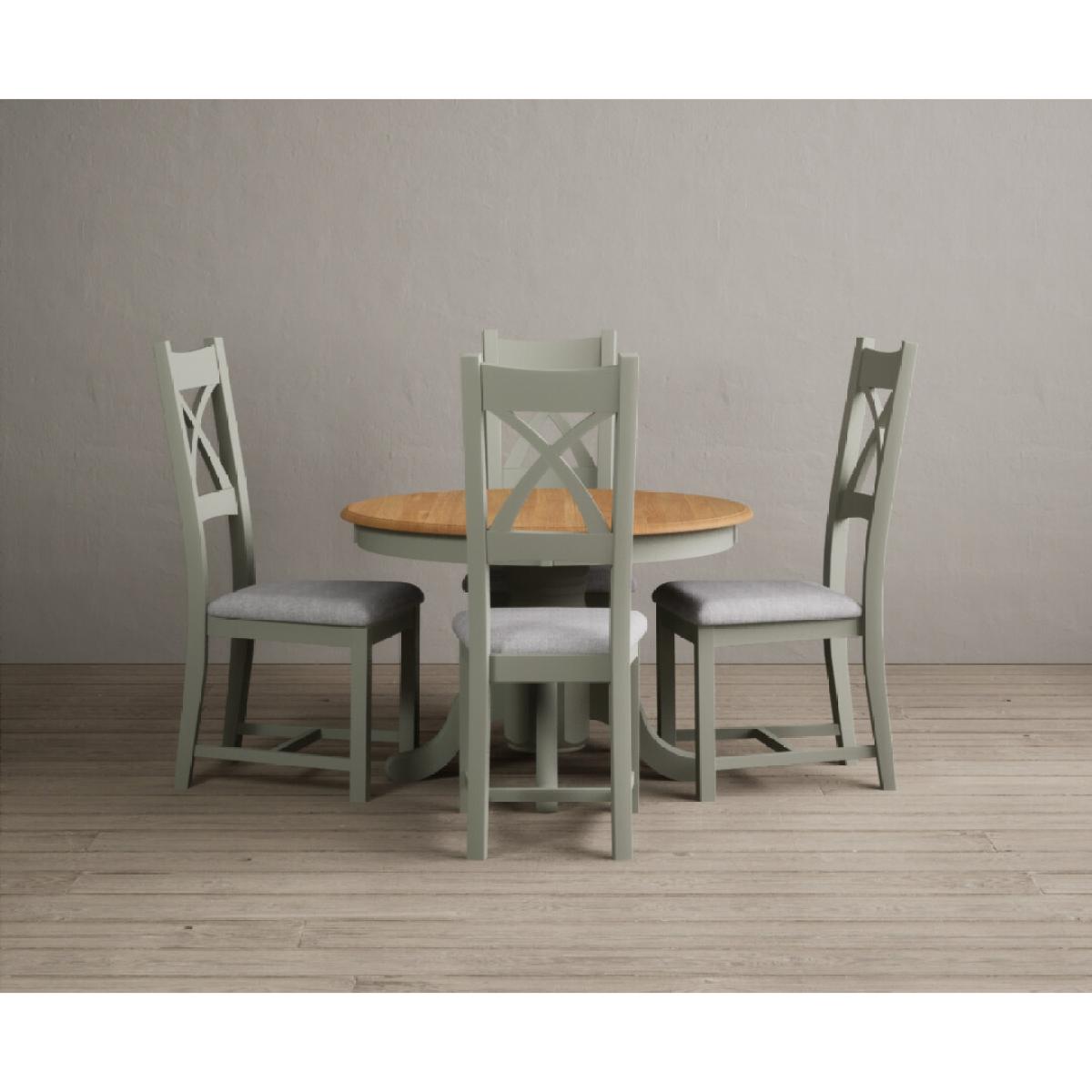 Extending Hertford 100cm - 130cm Oak and Soft Green Painted Pedestal Dining Table with 4 Blue Chairs – image 30