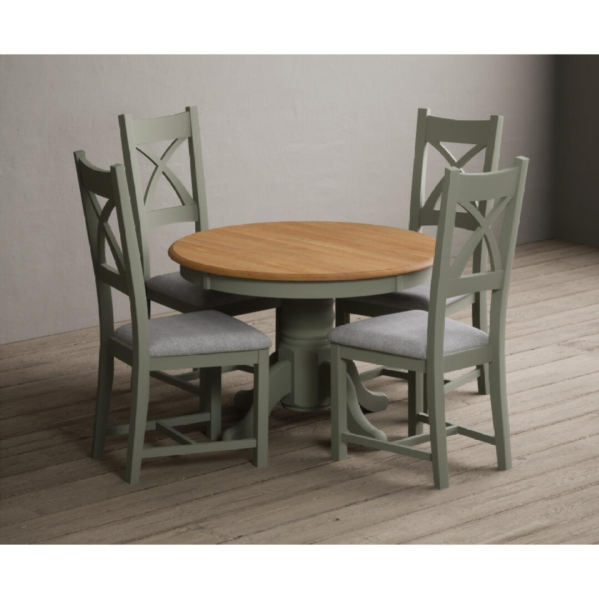 Extending Hertford 100cm - 130cm Oak and Soft Green Painted Pedestal Dining Table with 4 Blue Chairs – image 31