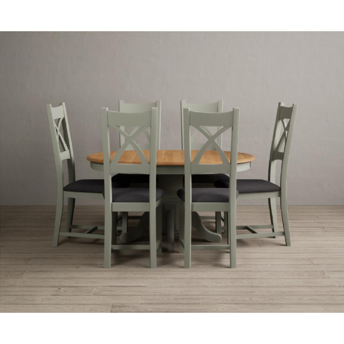 Extending Hertford 100cm - 130cm Oak and Soft Green Painted Pedestal Dining Table with 4 Blue Chairs – image 38