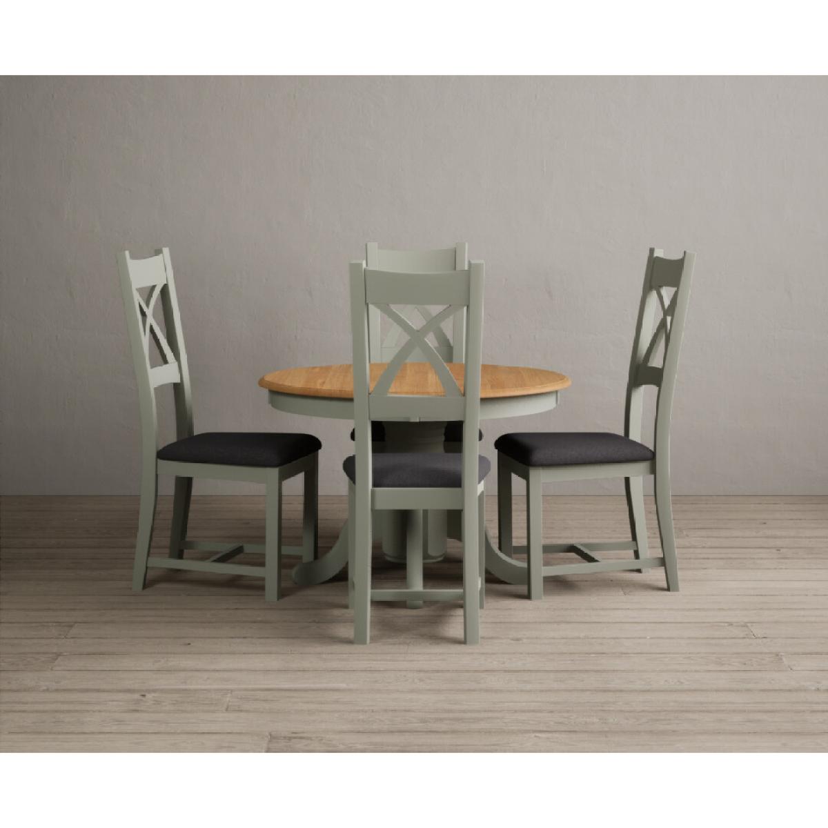 Extending Hertford 100cm - 130cm Oak and Soft Green Painted Pedestal Dining Table with 4 Blue Chairs – image 39