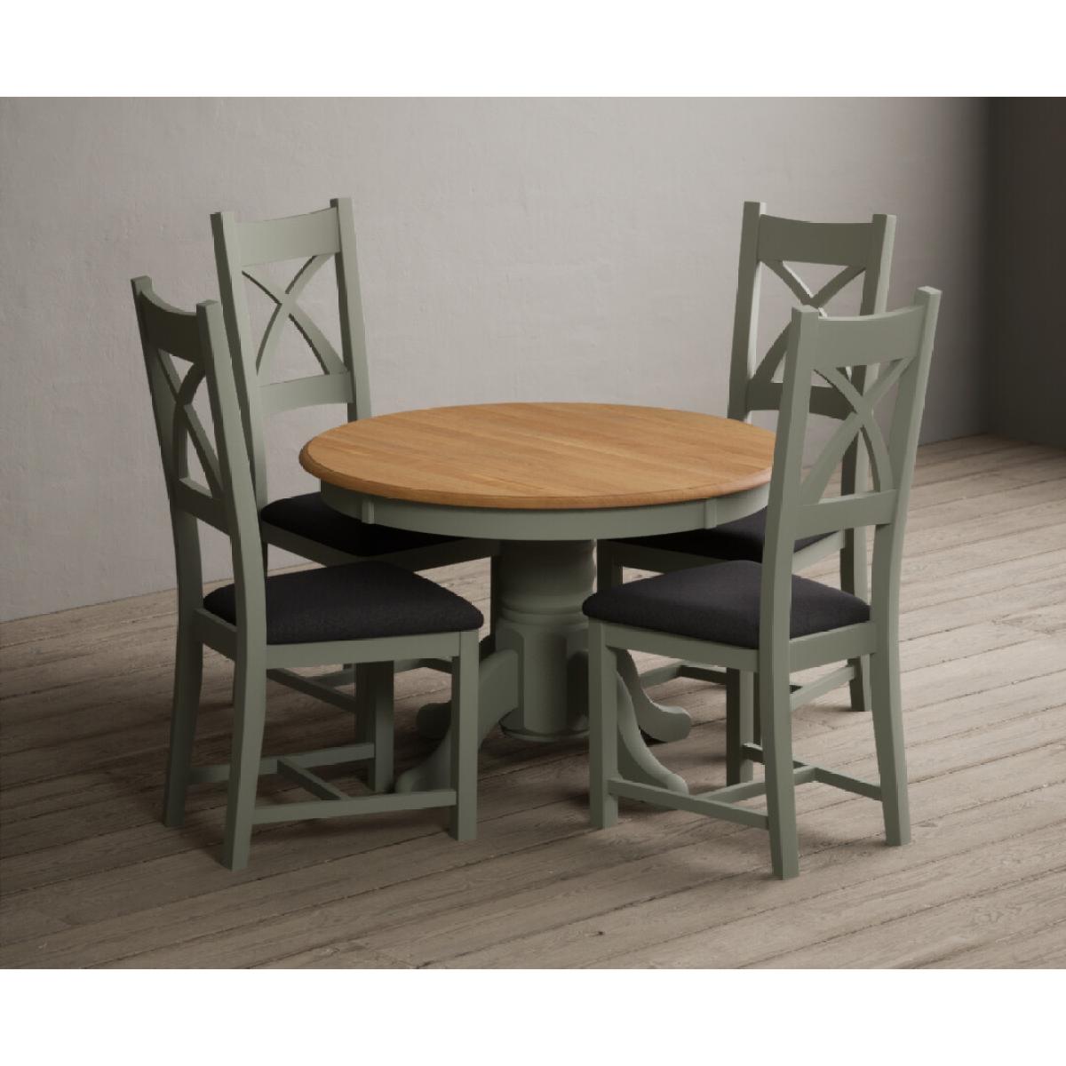 Extending Hertford 100cm - 130cm Oak and Soft Green Painted Pedestal Dining Table with 4 Blue Chairs – image 40