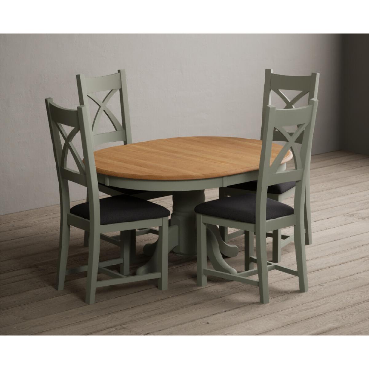 Extending Hertford 100cm - 130cm Oak and Soft Green Painted Pedestal Dining Table with 4 Blue Chairs – image 43