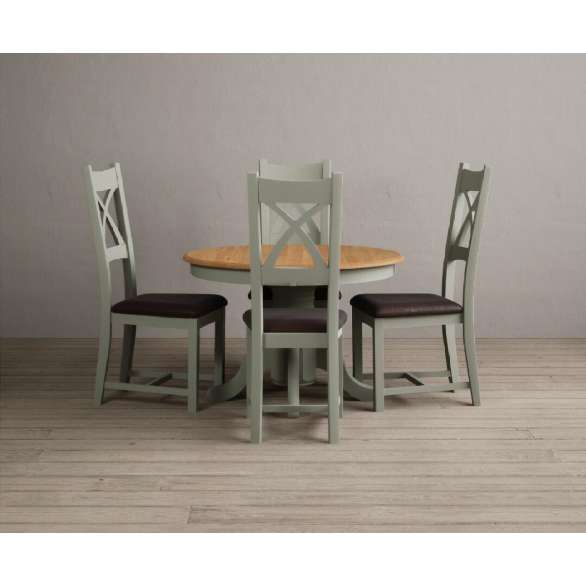 Extending Hertford 100cm - 130cm Oak and Soft Green Painted Pedestal Dining Table with 4 Blue Chairs – image 49