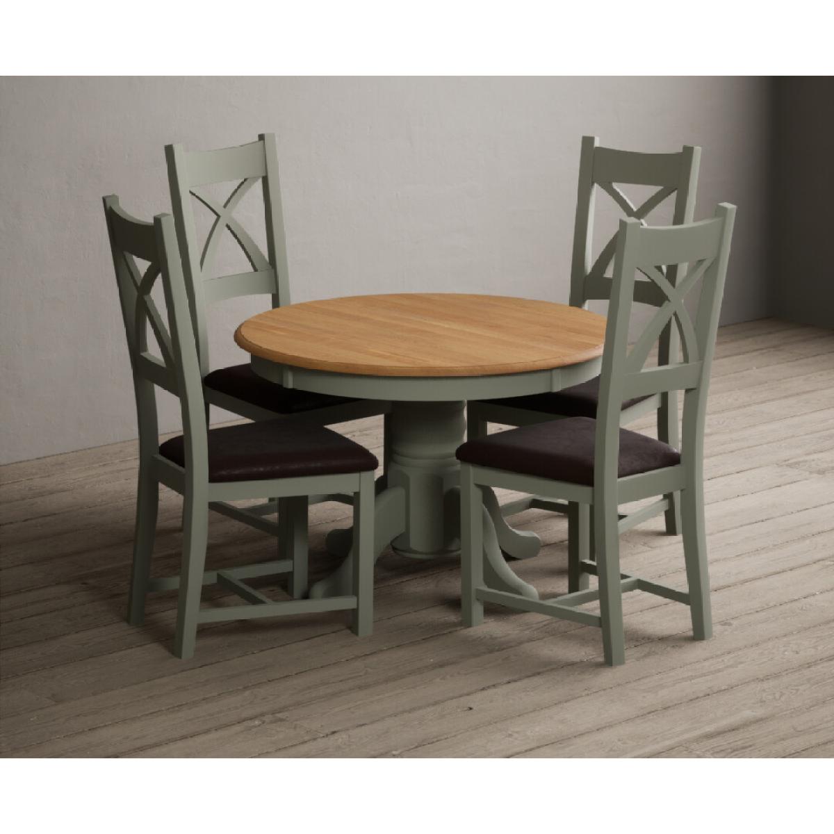 Extending Hertford 100cm - 130cm Oak and Soft Green Painted Pedestal Dining Table with 4 Blue Chairs – image 50